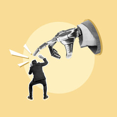 Wall Mural - A robotic business hand pointing at a tiny businessman