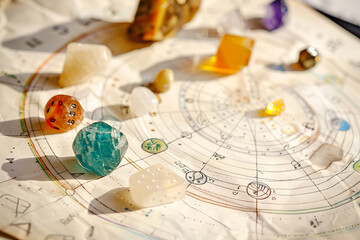 Wall Mural - astrology. astrologer calculates natal chart and makes a forecast of fate tarot cards, fortune telli