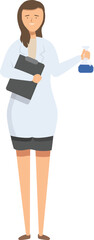 Poster - Female scientist is holding a flask and a folder, conducting a scientific experiment