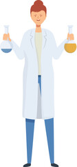 Poster - Scientist is holding two erlenmeyer flasks with chemical liquid, conducting an experiment in a laboratory setting