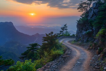 Wall Mural - Winding Mountain Road at Sunset