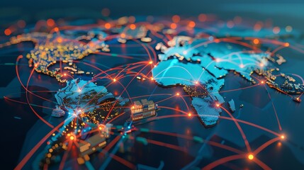 Poster - A global supply chain map, visualizing the complex network of transportation routes and distribution centers.