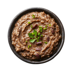 [Transparent Background PNG]A bowl of refried beans with parsley and chives.