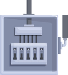 Poster - Electrical panel with five circuit breakers controlling power supply to a residential or commercial building