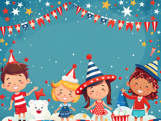 Wall Mural - Cartoon Characters in Patriotic Attire for Festive Design