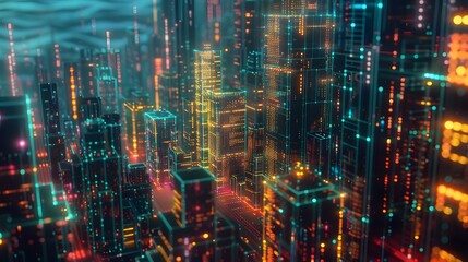 Poster - SaaS platforms visualized as futuristic skyscrapers in a digital city