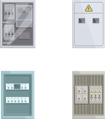 Poster - Illustration of various electrical panels and switchboards for different uses