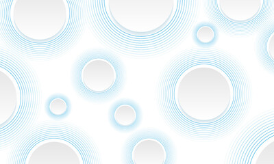 Wall Mural - Grey paper geometric circles with minimal blue linear rings abstract background. Hi-tech modern vector design