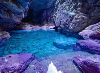 Canvas Print - Purple Lake in a Cave with Rocks