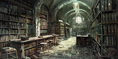 Wall Mural - Penitentiary Puzzle: Murder in a Prison Library - In the quiet of a prison library, a librarian is found dead, and a detective must investigate among the books