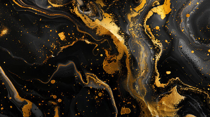 Wall Mural - Gold abstract black marble background art paint pattern ink texture watercolor white fluid wall. Abstract liquid gold design luxury wallpaper nature black brush oil modern paper splash painting water