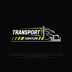 Wall Mural - truck trailer transport logistics, delivery, express, cargo company, fast shipping, design template logo illustration silhouette, emblem isolated on dark