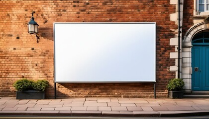 Ultra Realistic Wide-Lens Photography Large White Billboard on a Brick Wall in a London Street