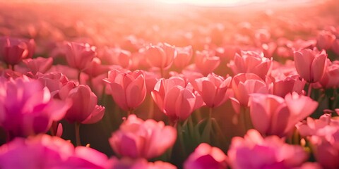 Wall Mural - Endless rows of blooming pink tulips create a striking pattern 4K Video