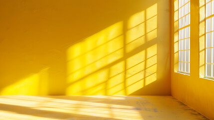 Wall Mural - Abstract window light shadow on yellow wall background for product presentation empty mockup with space for text 
