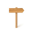 © backup16 - 3d wooden signboard vector illustration. Realistic wood sign post. Blank arrow with wood texture, plywood road pointer. City guidance