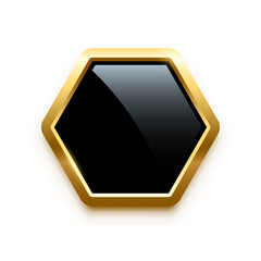 Poster - black hexagon button with golden frame vector illustration. 3d glossy elegant design for empty label
