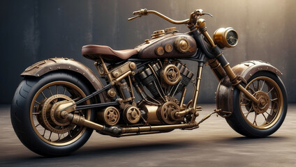 Wall Mural - A custom motorcycle in an authentic creative workshop. Motorcycle in vintage steampunk style