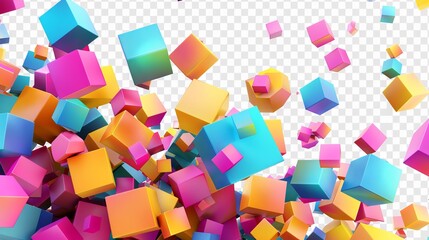 Canvas Print - Colorful cubes flying in the air on a transparent background. A vector illustration of colorful cube particles in a cartoon style, isolated on a white background. 