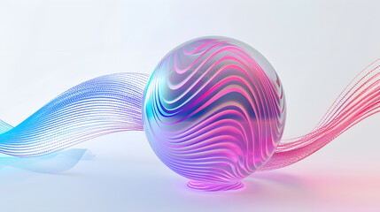 Wall Mural - AI assisant voice concept. sphere graphic with wave texture. tones of purples. blues and pinks on white background 