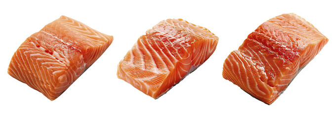 Wall Mural - Set of raw salmon. Salmon on transparent background.