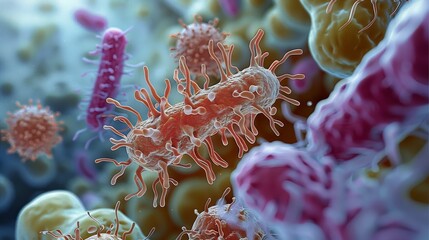 Poster - A Magnified view of bacteria and virus particles. Generative AI.