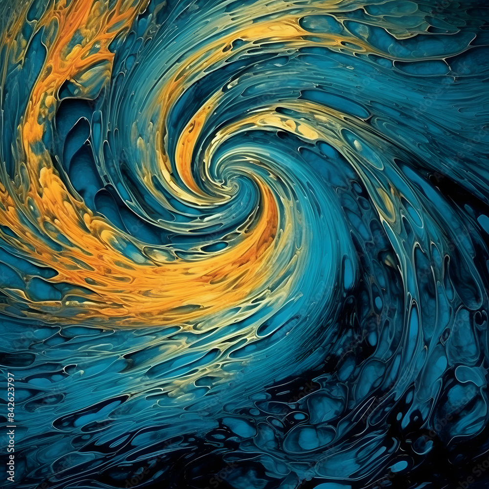 Abstract Swirl of Yellow and Blue Colors in an Oil Painting Style ...