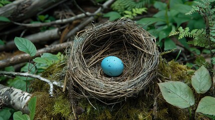 Blue eggs in bird s nest placed in serene and untouched natural wild grass habitat