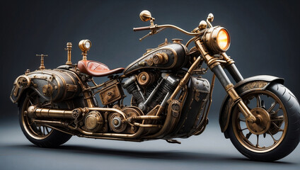 Wall Mural - A custom motorcycle in an authentic creative workshop. Motorcycle in vintage steampunk style