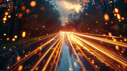 Poster - A long exposure shot of a drive at night. Generative AI.