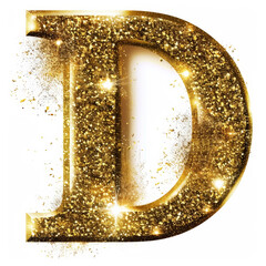 Wall Mural - Golden glowing letter D with gold dust on white clean background. Scrapbook activity. Generative AI