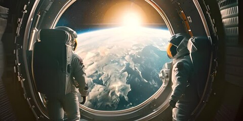 image of astronaut gazing at earth from spaceship 4k video