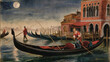 © organik - An exquisite 15th-century watercolor painting of a man fishing from a gondola in the enchanting city of Venice.