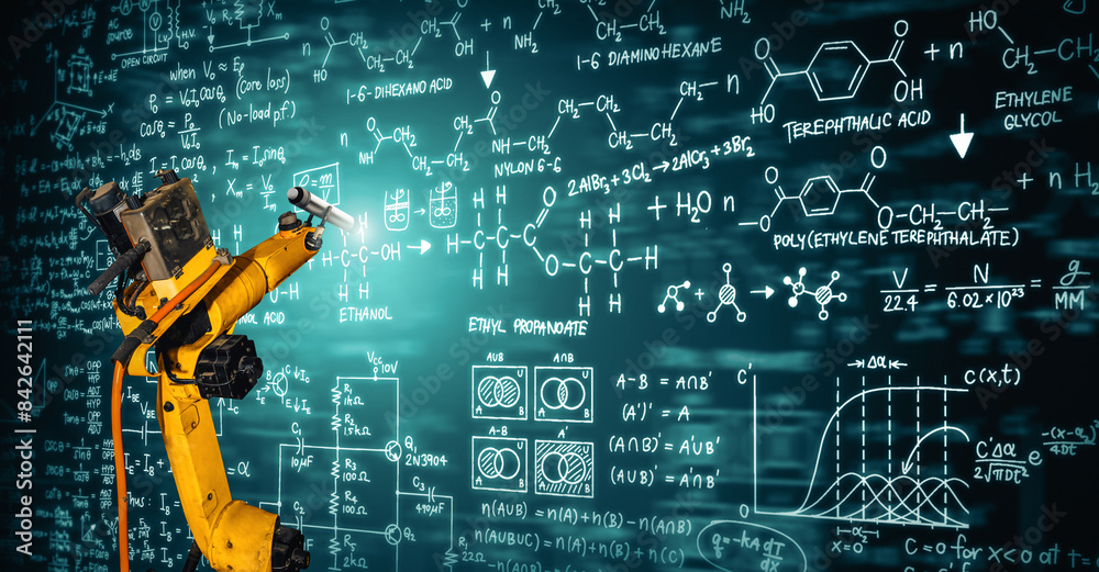 Manufacturing Math MLP Robot arm AI analyzing mathematics for mechanized industry problem ...