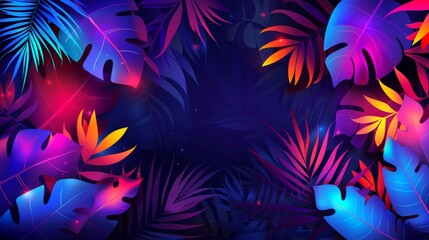 Wall Mural - Vibrant tropical jungle foliage in neon colors