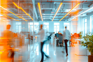 a blurry photo of a group of people in an office