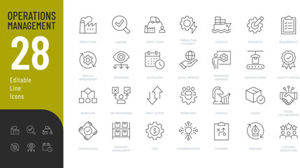 Operation Management Line Editable Icons set. Vector illustration in modern thin line style of business related icons: production, planning, manufacturing, and other. 