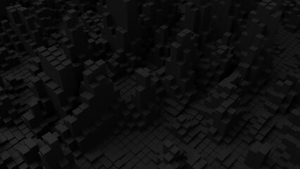 Wall Mural - Ripples on grid of black blocks abstract background. Loop of waves of square columns. Voxel noise backdrop.