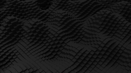 Aufkleber - Ripples on grid of black blocks abstract background. Loop of waves of square columns. Voxel noise backdrop.
