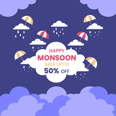 Wall Mural - Monsoon Season sale background, banner, poster and web header design vector illustration.