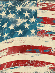 Wall Mural - A faded American flag with stars and stripes