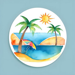 Wall Mural - watercolor summer beach circle icon, vector ready for design 