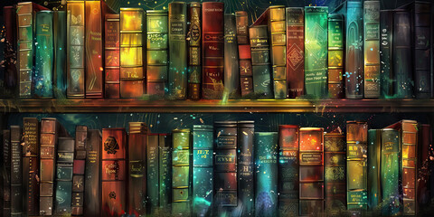 Wall Mural - The Cosmic Library: Religions as Books in the Library of Humanity - Imagine different religions as books in a vast library, each containing the wisdom, beliefs, and stories of a unique spiritual tradi