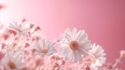 Sticker - Spring Daisy frame white flowers against soft pink pastel background. Minimal styled concept