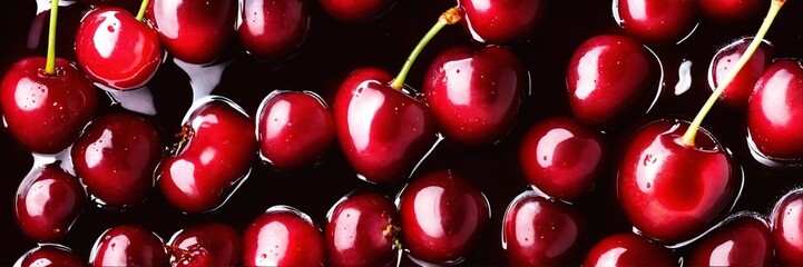 Splashes and waves of cherry juice isolated on sweet fresh cherries