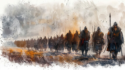 Wall Mural - Viking warriors marching to conquer generated by AI.