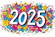 © Anna - Vibrant illustration of the number 2025 surrounded by various doodles of stars, flowers, and smiley faces on a white background.