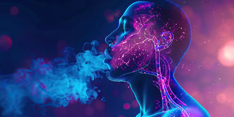 Wall Mural - Asthma: The Shortness of Breath and Wheezing - Visualize a person with highlighted airways showing inflammation