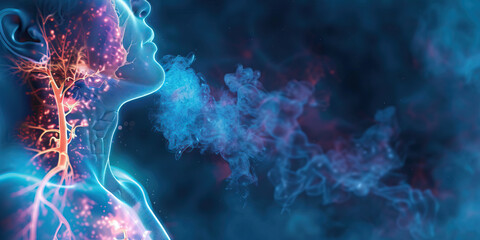 Wall Mural - Asthma: The Shortness of Breath and Wheezing - Visualize a person with highlighted airways showing inflammation