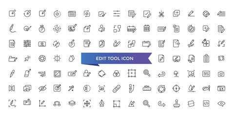 Wall Mural - Edit tool icon collection. Related to editor, create, adjust, note, compose, revision, cut, duplicate, pen and document icons. Line icon set.